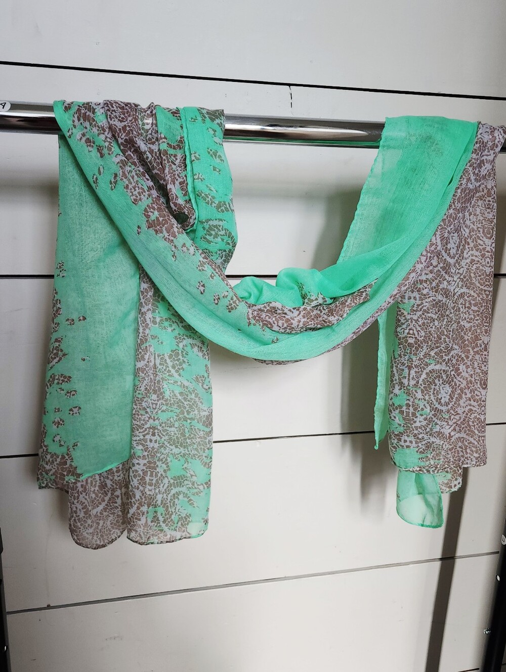 chic Mint Green Lightweight Scarf with Animal Print